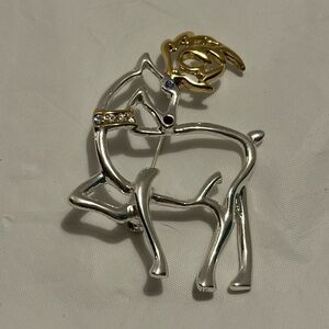 Premier Designs Christmas Silver Toned Jeweled Reindeer Brooch Pin